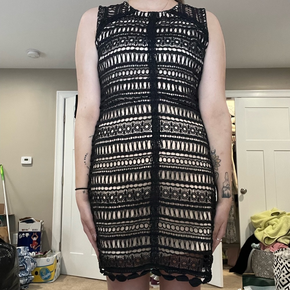 Francesca’s black and beige dress